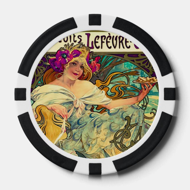 Biscuits Lefevre-Utile by Alphonse Mucha (1896) Poker Chips (Front)