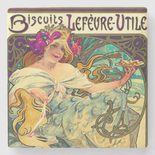 Biscuits Lefevre-Utile by Alphonse Mucha (1896) Stone Coaster