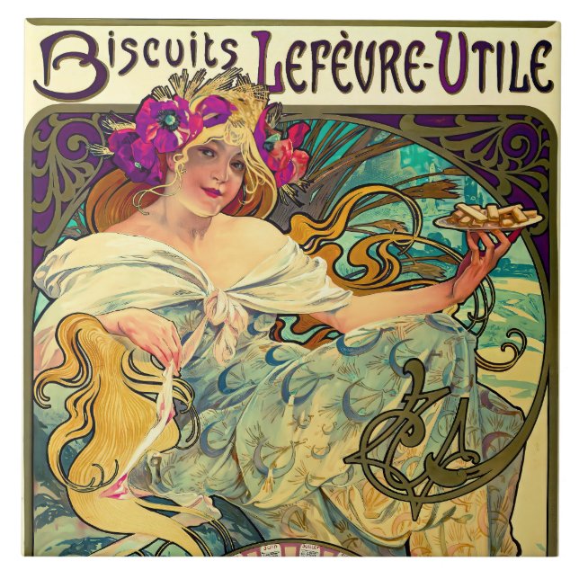 Biscuits Lefevre-Utile by Alphonse Mucha (1896) Tile (Front)