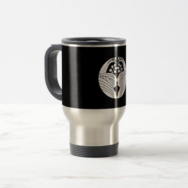 Bisected crane-shaped paulownias travel mug (Front Left)