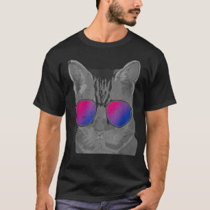 Biseual Flag Cool Sunglasses Cat Bi Pride LGBTQ Bi T-Shirt