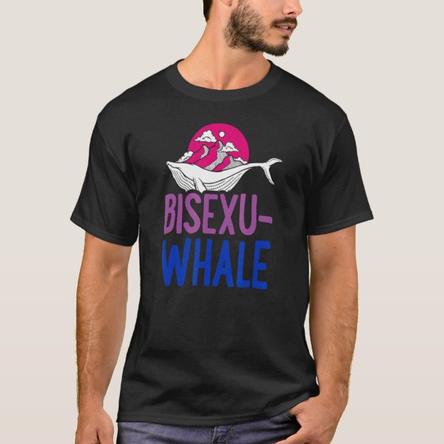 Bisexu Whale Bisexual Ocean Mountain Bi Pride Aest T-Shirt (Front)