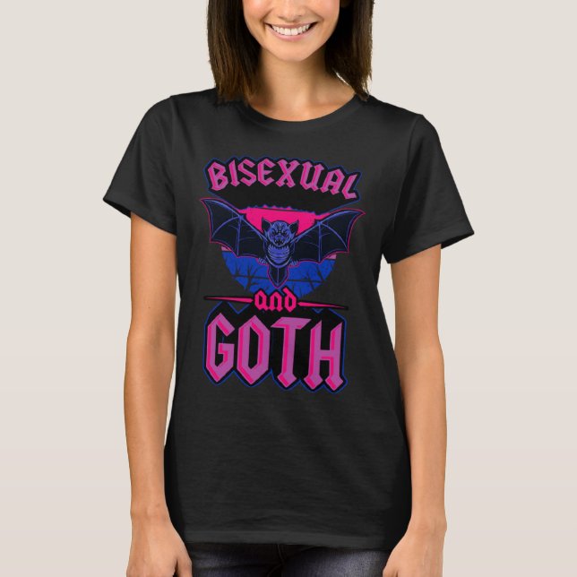 Bisexual And Goth Gothic Emo Bat Pride LGBTQ Hallo T-Shirt (Front)