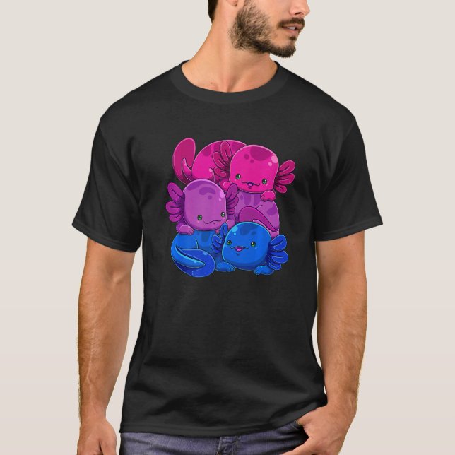 Bisexual Axolotl Pile Bi Pride Flag Lgbtq Gay Prid T-Shirt (Front)
