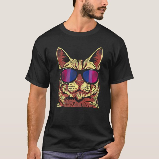 Bisexual Bi Pride Flag Cat Sun Glasses T-Shirt (Front)