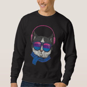 Bisexual Bi Pride Flag Cat Vintage Sun Glasses 1 Sweatshirt