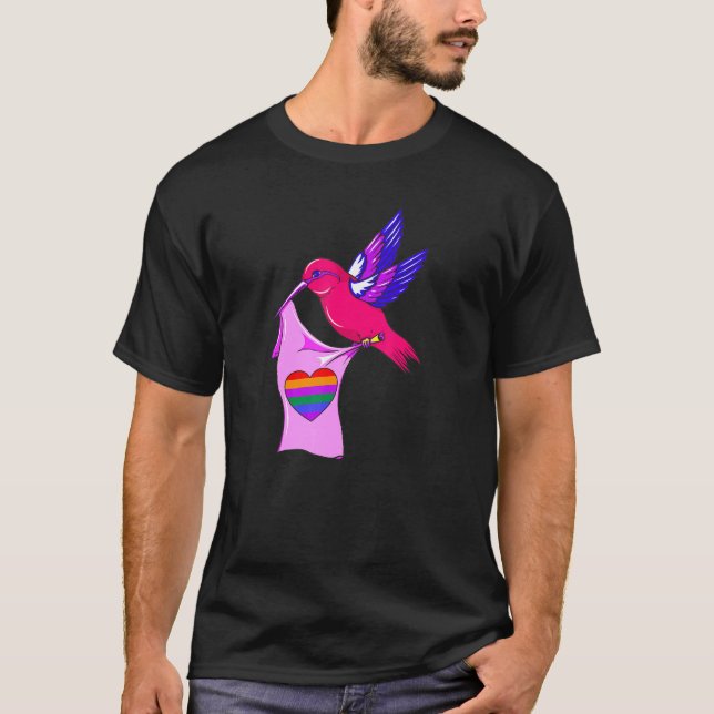 Bisexual Bird Humming Bird Bi Pride LGBTQ Rainbow  T-Shirt (Front)