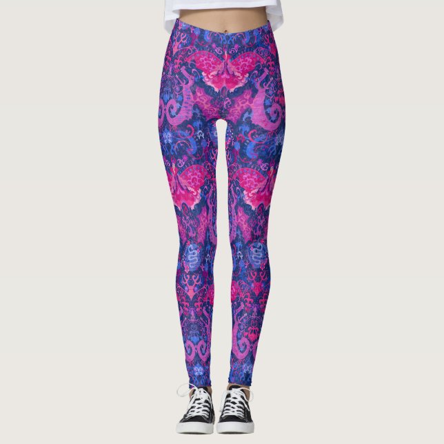 Bisexual Dragon Damask - Bi Pride Flag Colours Leggings (Front)