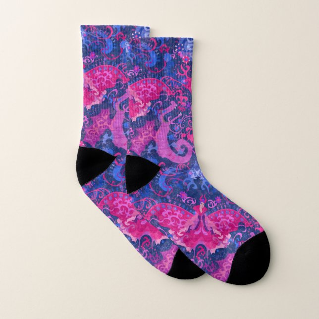 Bisexual Dragon Damask - Bi Pride Flag Colours Socks (Pair)