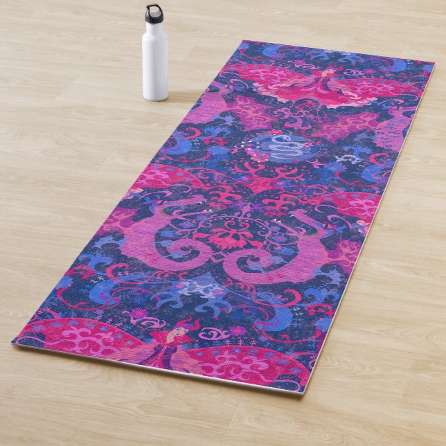 Bisexual Dragon Damask - Bi Pride Flag Colours Yoga Mat (In Situ)