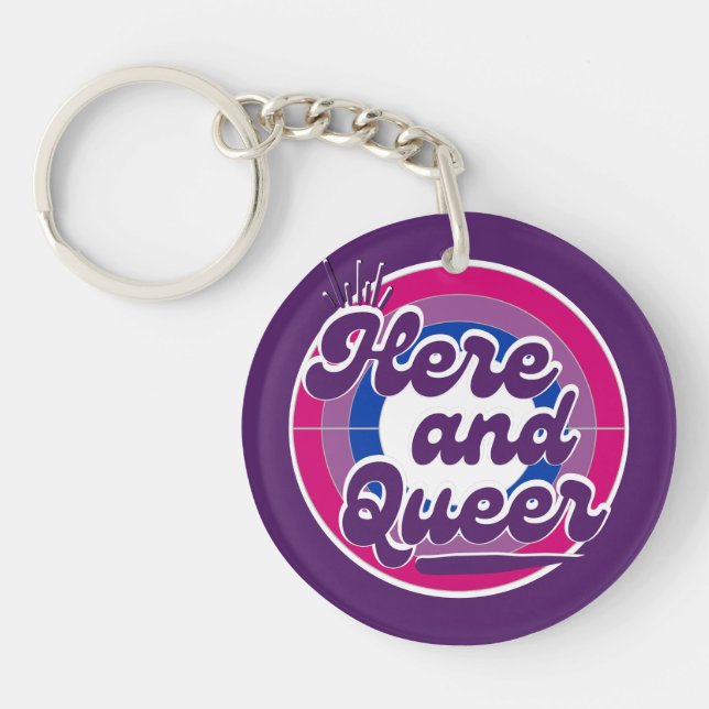 Bisexual Flag - LGBTQ: Here and Queer Key Ring (Front)