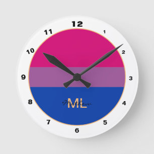 Bisexual Flag & Pride community / monogrammed Round Clock