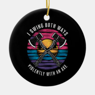 Bisexual I Swing Both Ways Axe Funny Bi Pride Flag Ceramic Tree Decoration