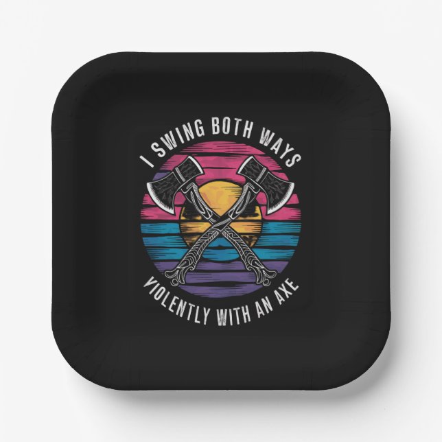 Bisexual I Swing Both Ways Axe Funny Bi Pride Flag Paper Plate (Front)