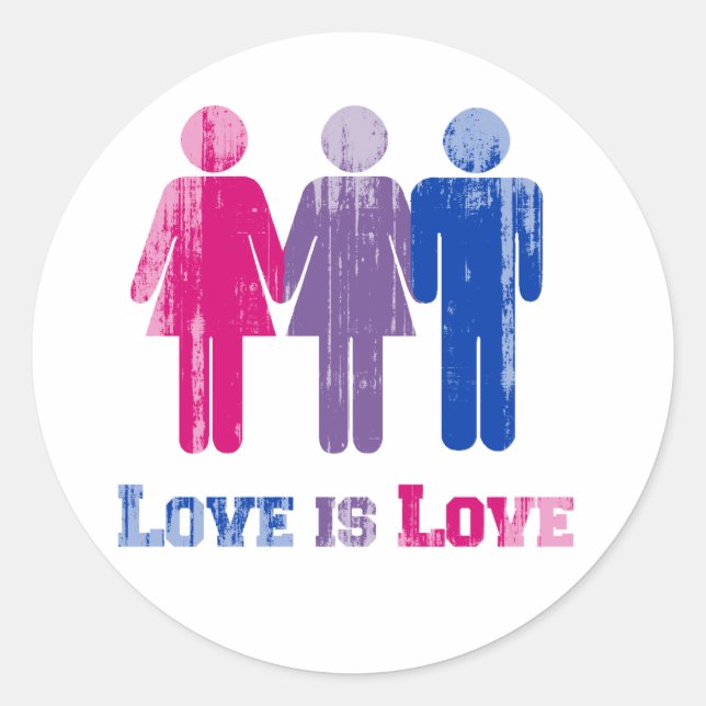 Bisexual Love is Love distressed Classic Round Sticker (Front)