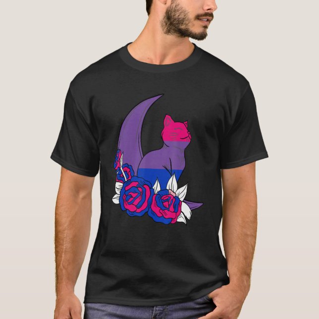 Bisexual Moon Cat Flower Lgbtq Bisexual Pride Bise T-Shirt (Front)