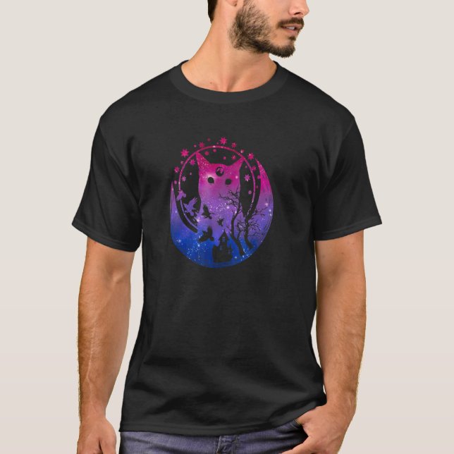 Bisexual Moon Space Cat Pride Cat Bisexual Lgbt Pu T-Shirt (Front)