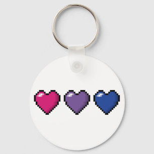 Bisexual Pixel Hearts Key Ring