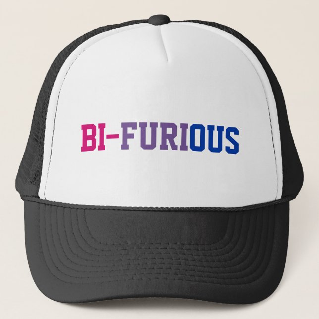 Bisexual Power "Bi-Furious" LGBT Trucker Hat (Front)