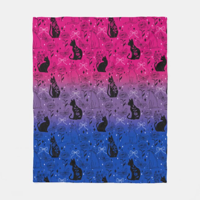 Bisexual Pride Black Cat - Mystical Witchy Fleece Blanket (Front)
