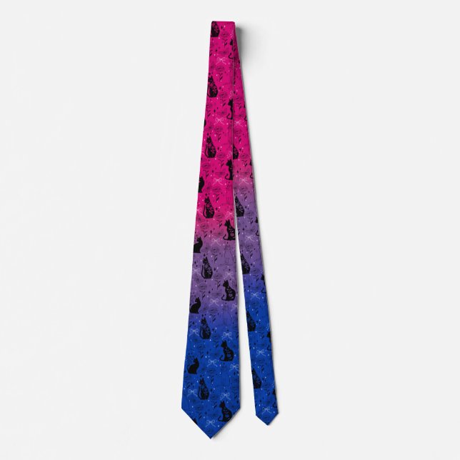 Bisexual Pride Black Cat - Mystical Witchy Tie (Front)