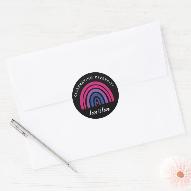 Bisexual Pride Celebrating Diversity Love Is Love Classic Round Sticker (Envelope)