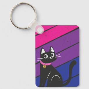 Bisexual Pride Flag and Bisexual Cat Key Ring