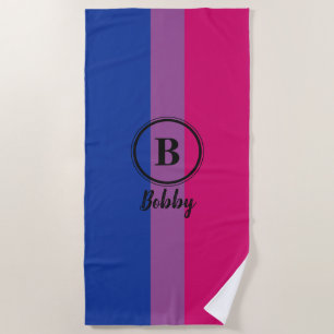 Bisexual Pride Flag Black Custom Monogram LGBT Beach Towel