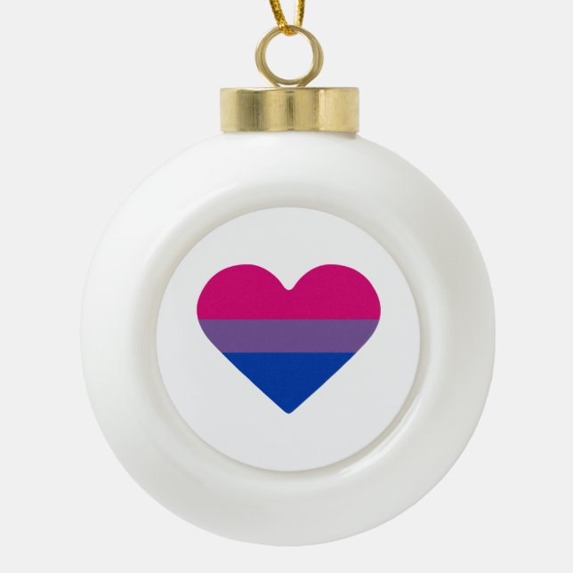 Bisexual Pride Flag Heart Ceramic Ball Christmas Ornament (Front)