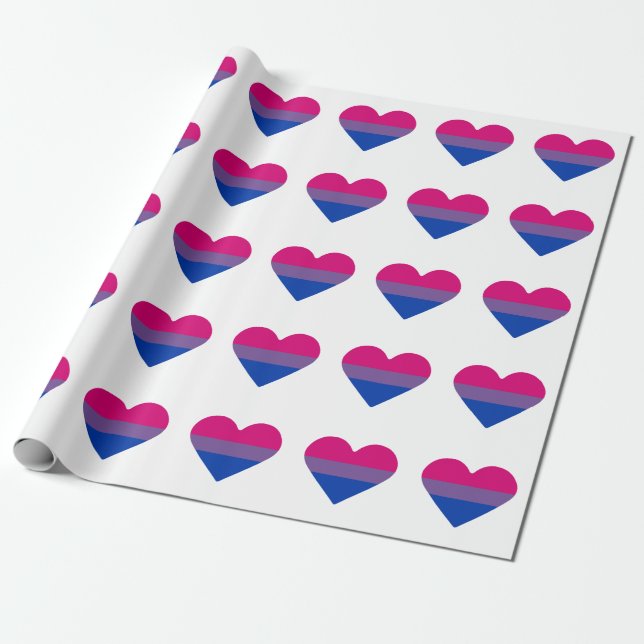 Bisexual Pride Flag Heart Wrapping Paper (Unrolled)