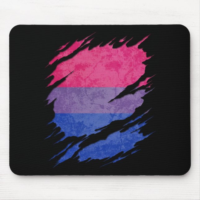 Bisexual Pride Flag Ripped Reveal Mouse Mat (Front)