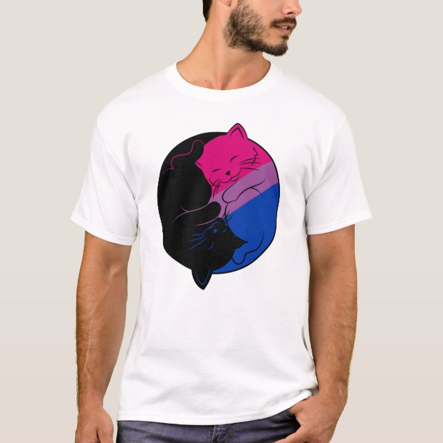 Bisexual Pride Gay LGBT Month Yin Yang Cats T-Shirt (Front)