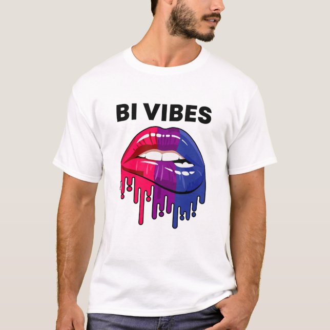 Bisexual Pride Month LGBT Bi Vibes Dripping Lips T-Shirt (Front)