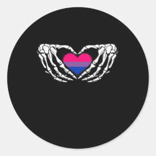 Bisexual Pride Skeleton Halloween Bi Goth Heart Cl Classic Round Sticker