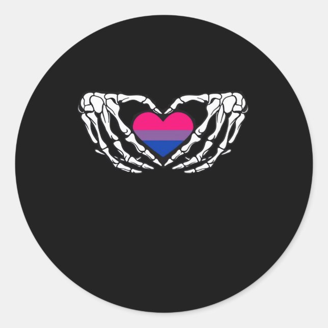 Bisexual Pride Skeleton Halloween Bi Goth Heart Cl Classic Round Sticker (Front)
