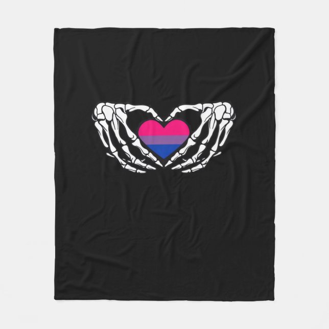 Bisexual Pride Skeleton Halloween Bi Goth Heart Cl Fleece Blanket (Front)