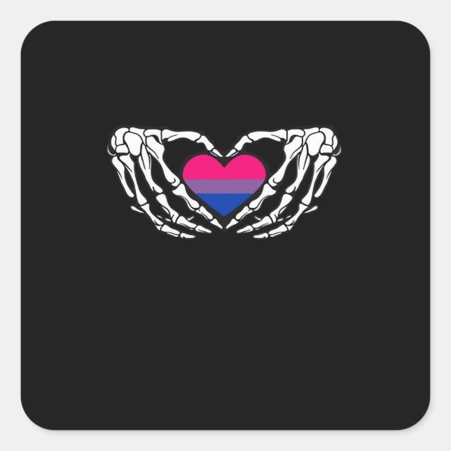 Bisexual Pride Skeleton Halloween Bi Goth Heart Cl Square Sticker (Front)