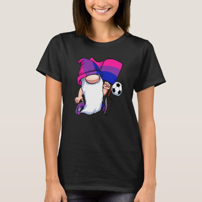 Bisexual Soccer Player Lgbt Q Cute Gnome Bi Pride  T-Shirt (Front)