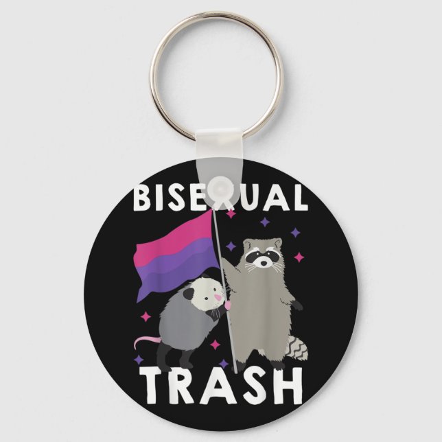 Bisexual Trash Gay Pride Rainbow LGBT Racoon Key Ring (Front)