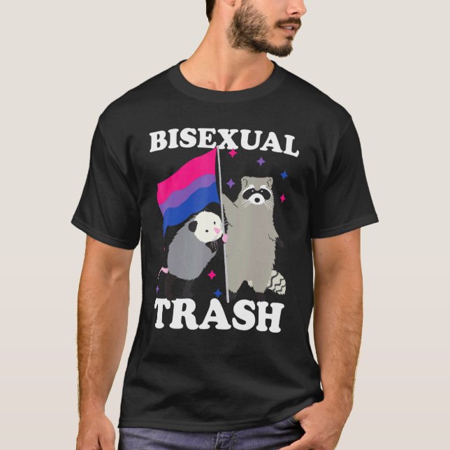 Bisexual Trash Gay Pride Rainbow Lgbt Racoon Poss T-Shirt (Front)