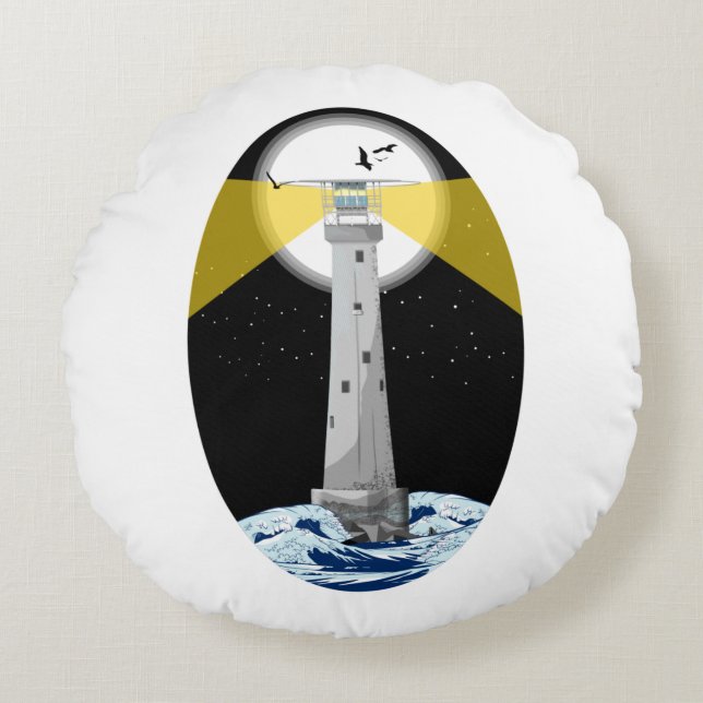 Bishop Rock Lighthouse Round Cushion (Front)