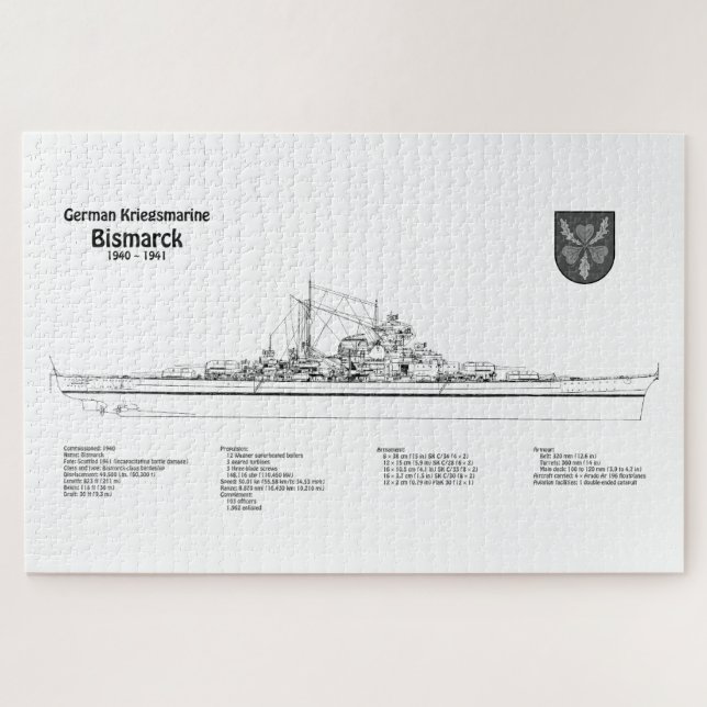 Bismarck - Battleship Blueprint Plans BD Jigsaw Puzzle (Horizontal)