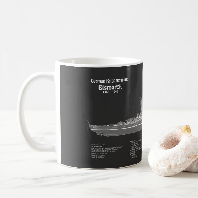 Bismarck - Battleship Blueprint Plans PD Coffee Mug (With Donut)