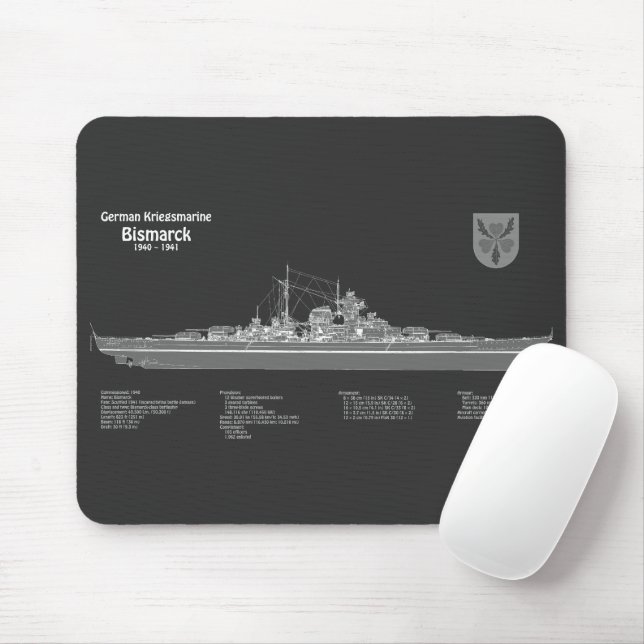 Bismarck - Battleship Blueprint Plans PD Mouse Mat (With Mouse)
