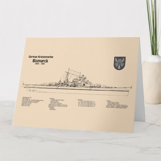 Bismarck - Battleship Blueprint Plans SD Thank You Card (Front)