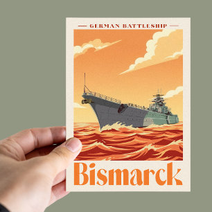 Bismarck German Battleship - Vintage Naval Poster Postcard