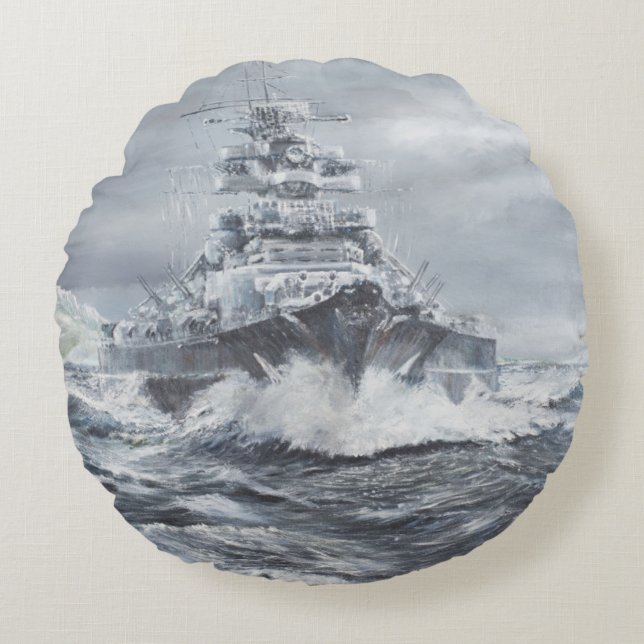 Bismarck off Greenland coast 1900hrs 23rdMay Round Cushion (Front)