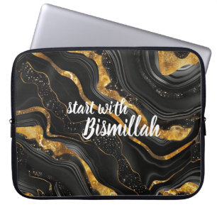 Bismillah Alhamdullilah Gold Black Agate Laptop Sleeve