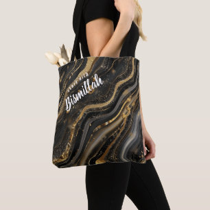 Bismillah Alhamdullilah Gold Black Agate Tote Bag
