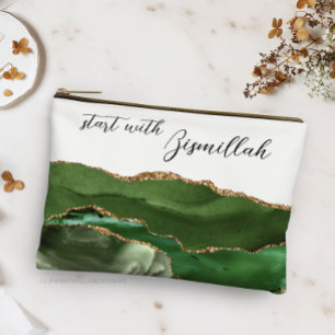 Bismillah Alhamdullilah Green Agate Accessory Pouch